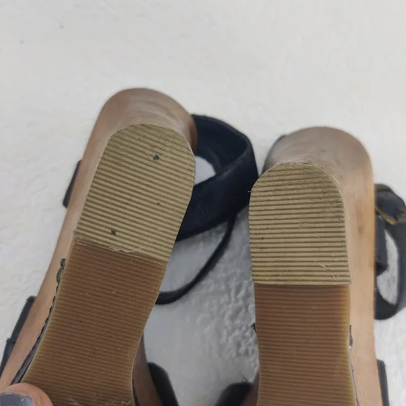 Steve Madden Wood Platform Wedge Heels Leather Ankle Strap Open Toe Sz 7 #224 - Picture 10 of 13